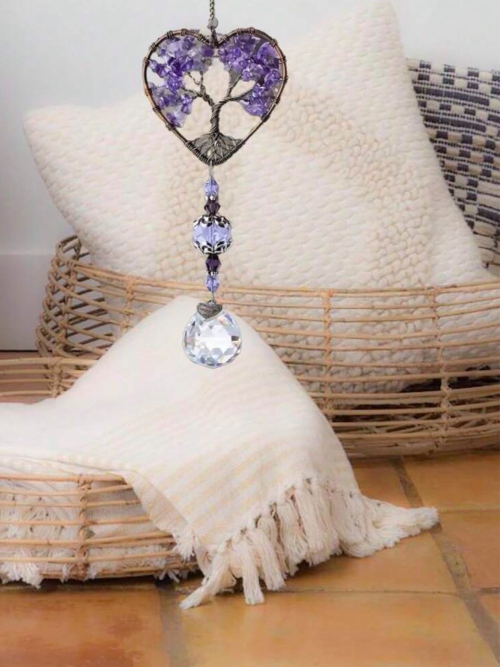 Natural Amethyst and Crystal Tree of Life Suncatcher NEW home car decor - Picture 3 of 6